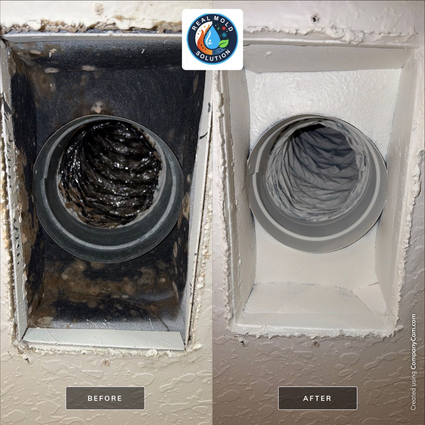 A/C vent and ductwork mold remediation showing cleaned and treated ducts.