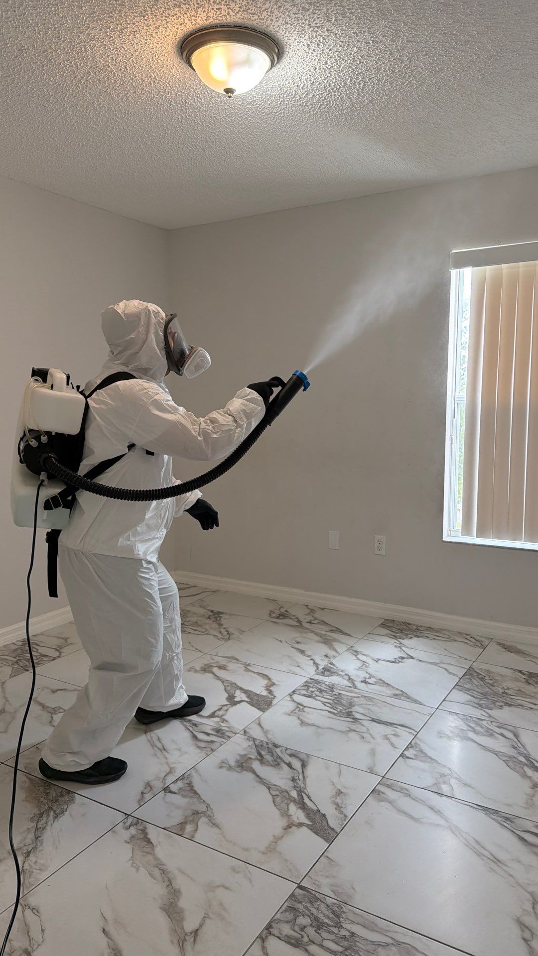Indoor air quality thermofogger disinfection treatment circulating through HVAC.